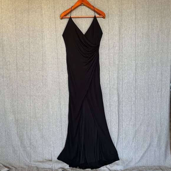 Jay Godfrey Black Halter V Neck Low Backless Formal Evening Maxi Dress Size 10 - Picture 1 of 14